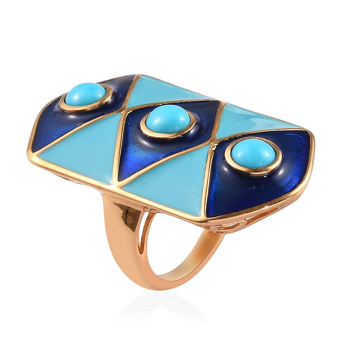 AA Arizona Sleeping Beauty Turquoise Enamelled Gladiator Ring in 14K Gold Overlay Sterling Silver 1.50 Ct, Silver wt 9.50 Gms
