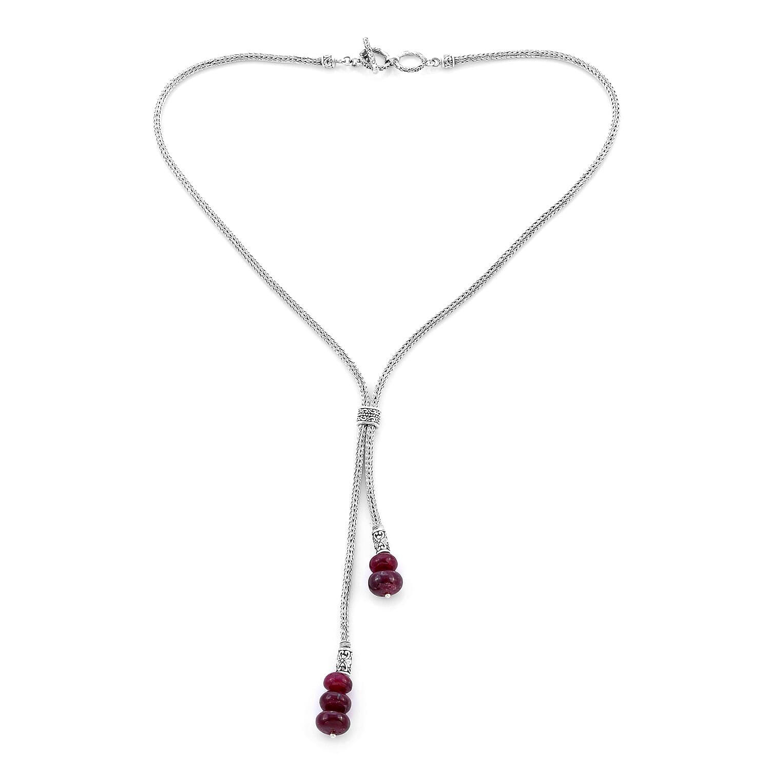 African Ruby (FF) Adjustable Lariat Necklace (Size 22) in Sterling Silver 32.50 Ct, Silver wt 24.50 Gms