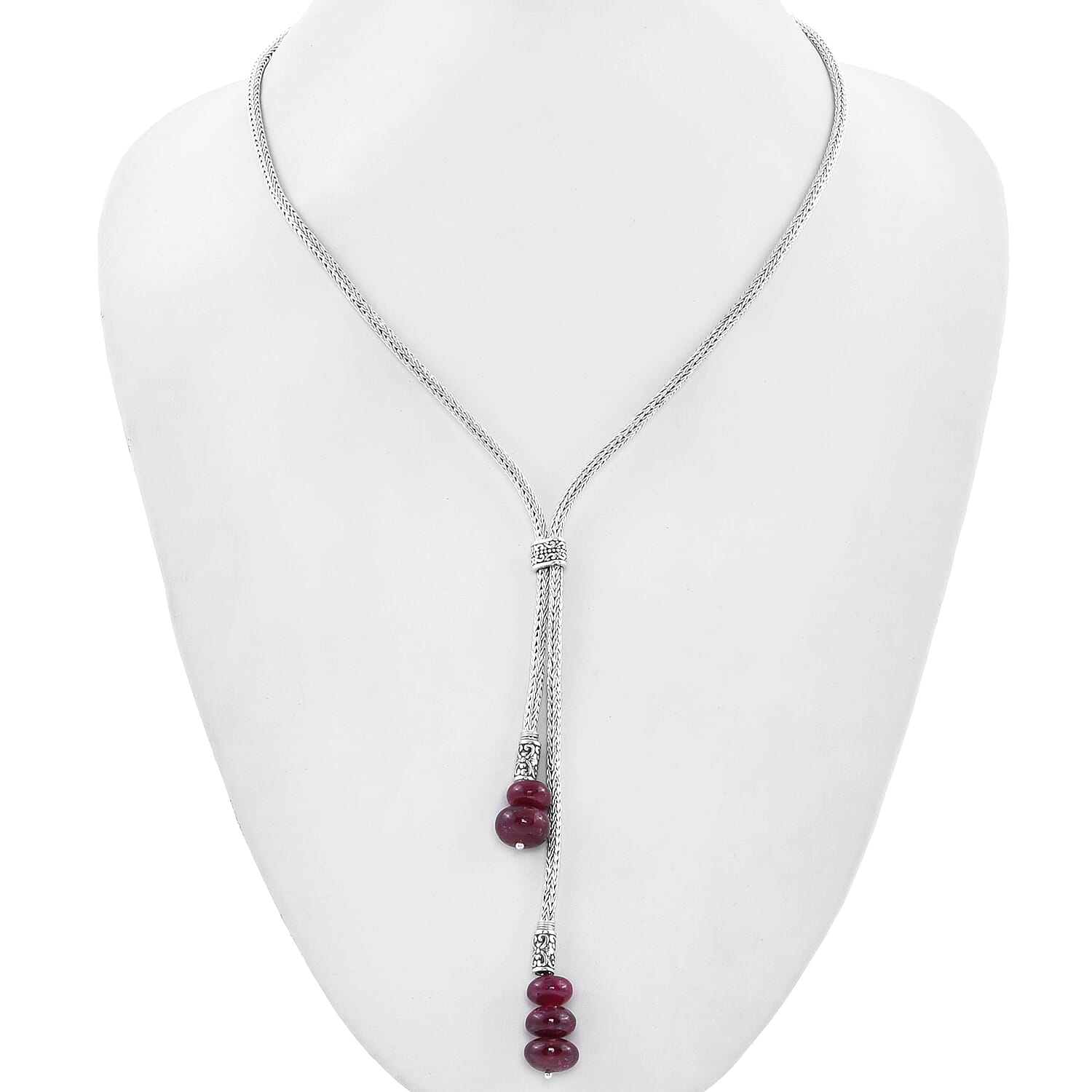 African Ruby (FF) Adjustable Lariat Necklace (Size 22) in Sterling Silver 32.50 Ct, Silver wt 24.50 Gms