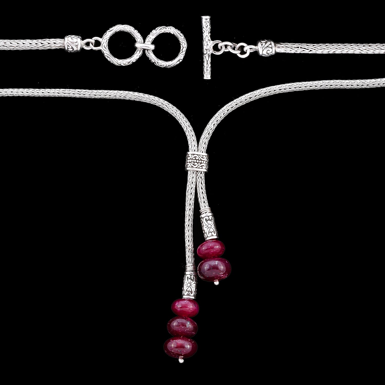 African Ruby (FF) Adjustable Lariat Necklace (Size 22) in Sterling Silver 32.50 Ct, Silver wt 24.50 Gms