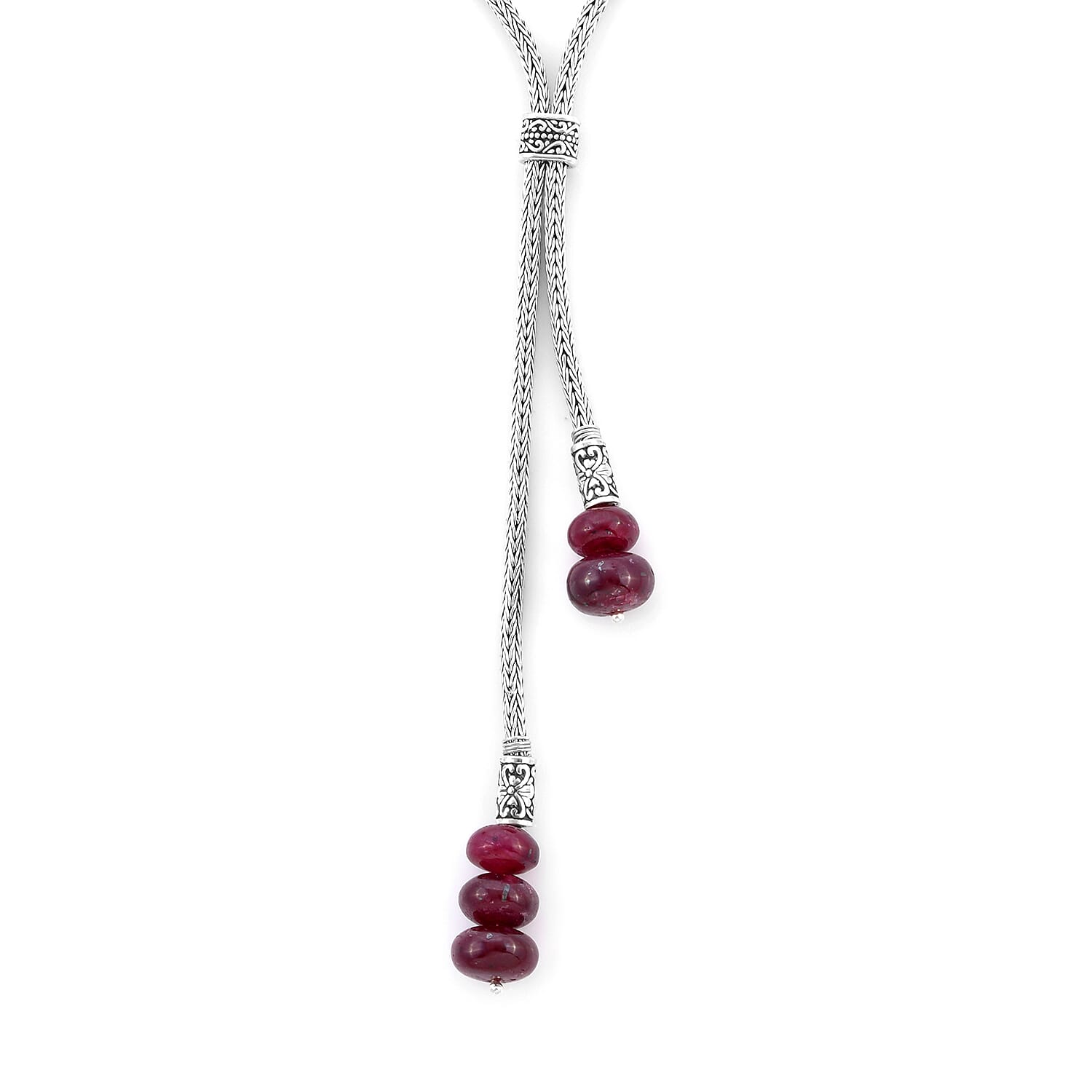 African Ruby (FF) Adjustable Lariat Necklace (Size 22) in Sterling Silver 32.50 Ct, Silver wt 24.50 Gms