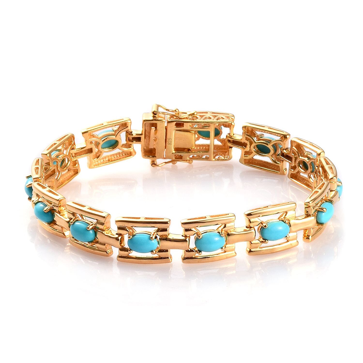 AA Arizona Sleeping Beauty Turquoise Bracelet (Size 7) in 14K Gold Overlay Sterling Silver 6.00 Ct., Silver wt 17.49 Gms