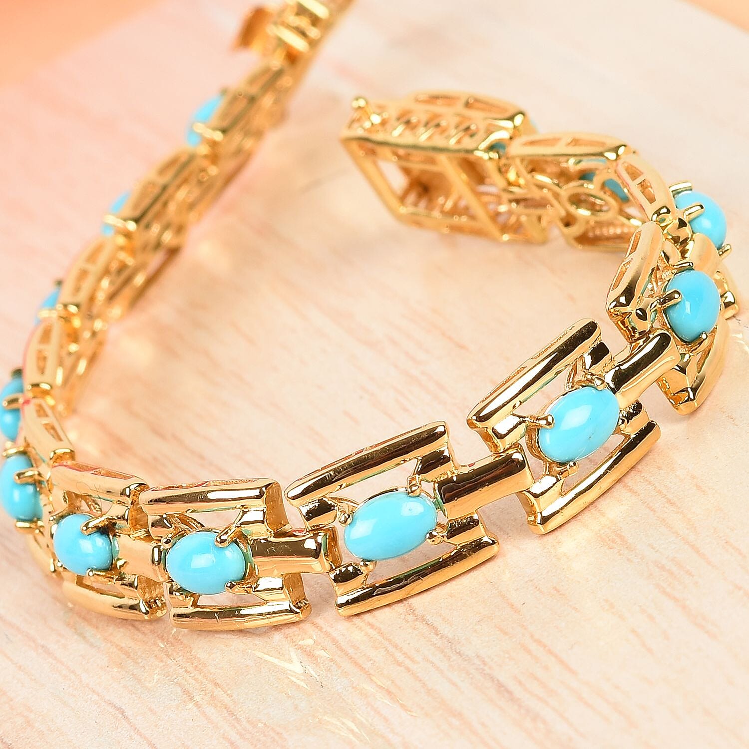 AA Arizona Sleeping Beauty Turquoise Bracelet (Size 7) in 14K Gold Overlay Sterling Silver 6.00 Ct., Silver wt 17.49 Gms