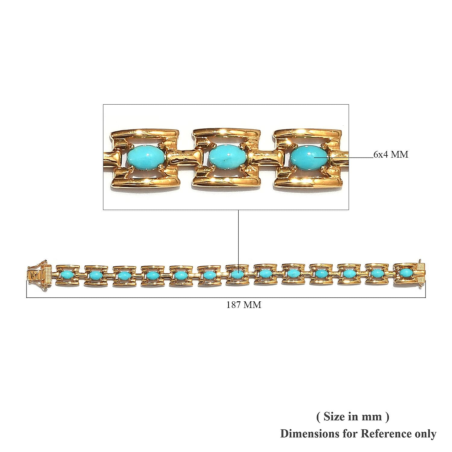 AA Arizona Sleeping Beauty Turquoise Bracelet (Size 7) in 14K Gold Overlay Sterling Silver 6.00 Ct., Silver wt 17.49 Gms