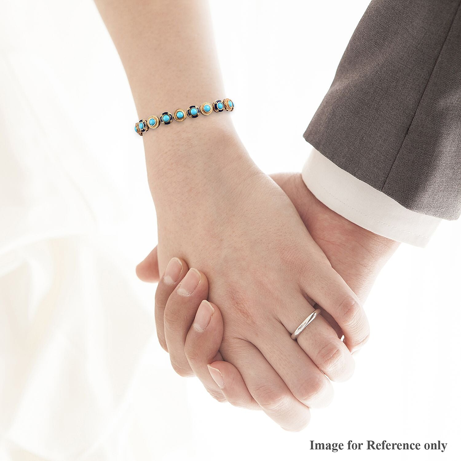 AA Arizona Sleeping Beauty Turquoise Enamelled Bracelet (Size 7) in 14K Gold Overlay Sterling Silver 9.00 Ct, Silver wt 20.17 Gms