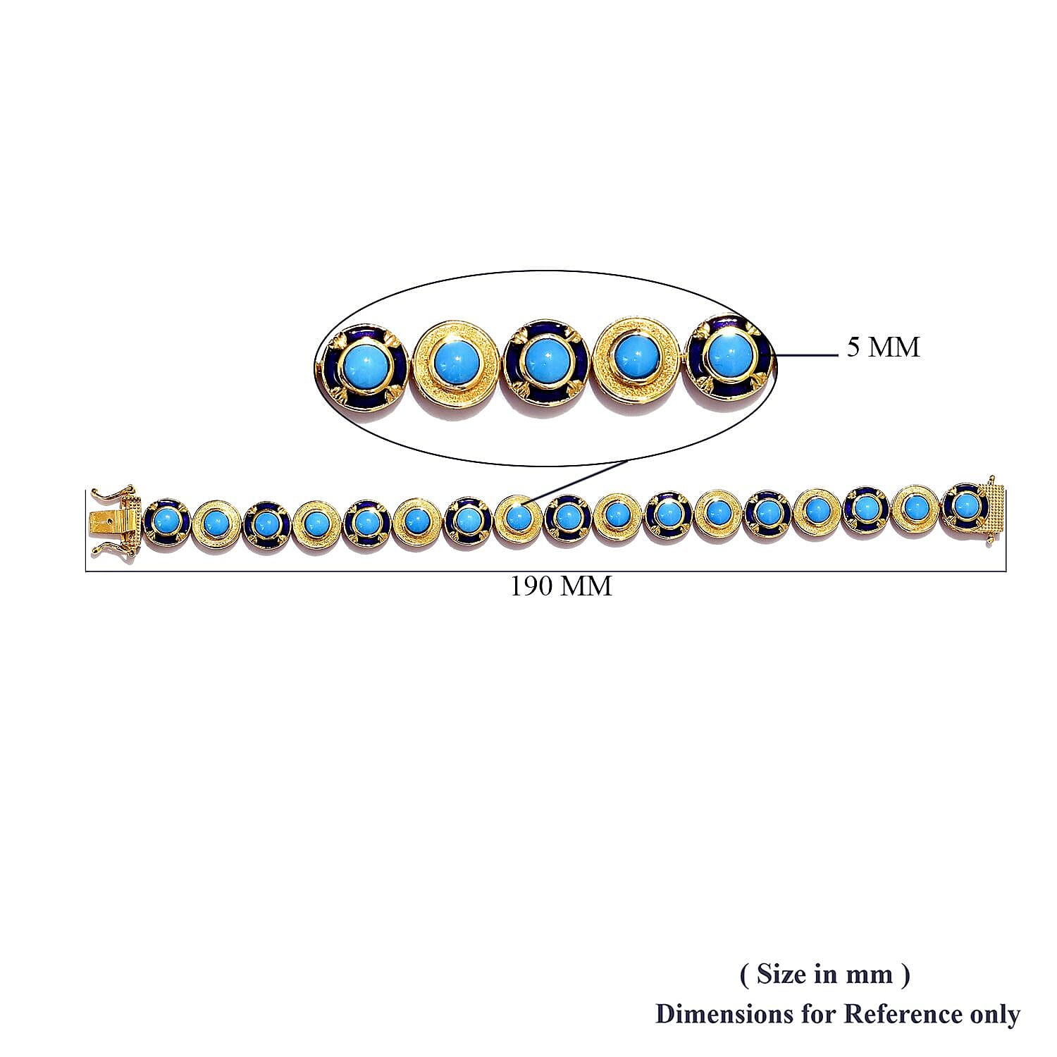 AA Arizona Sleeping Beauty Turquoise Enamelled Bracelet (Size 7) in 14K Gold Overlay Sterling Silver 9.00 Ct, Silver wt 20.17 Gms