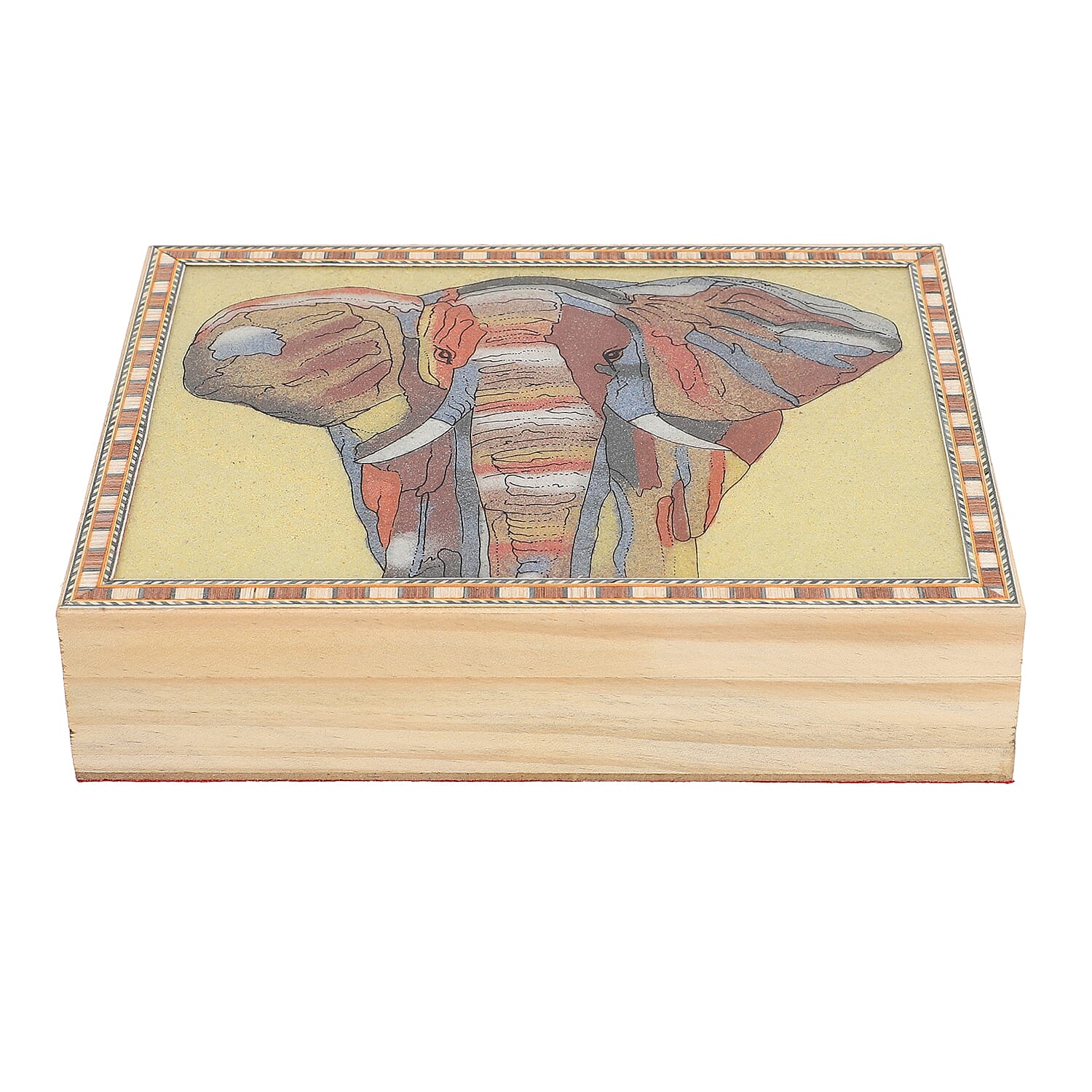 Wooden Storage Box with Elephant Gemstone Painting (Size 22x17x6 Cm)