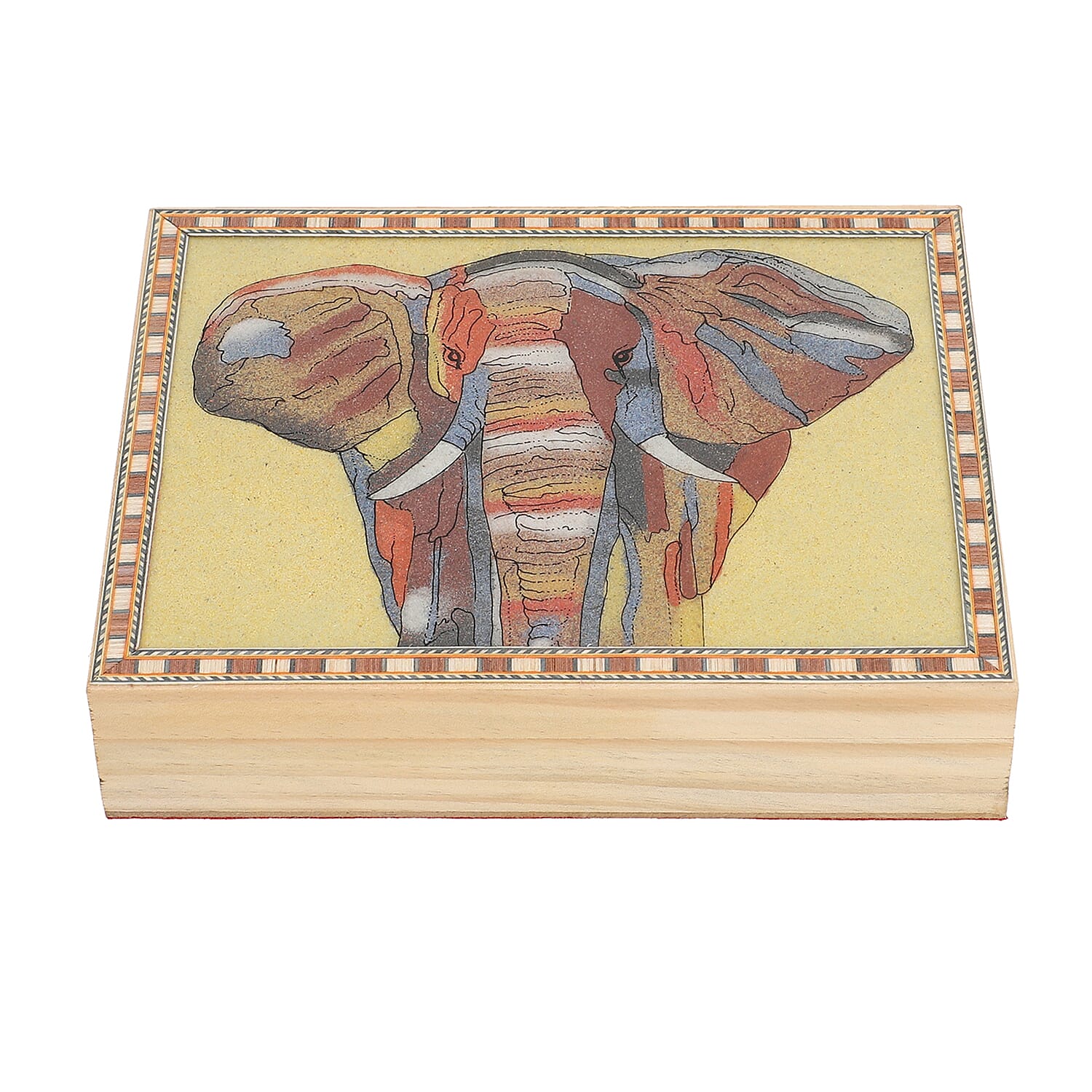 Wooden Storage Box with Elephant Gemstone Painting (Size 22x17x6 Cm)