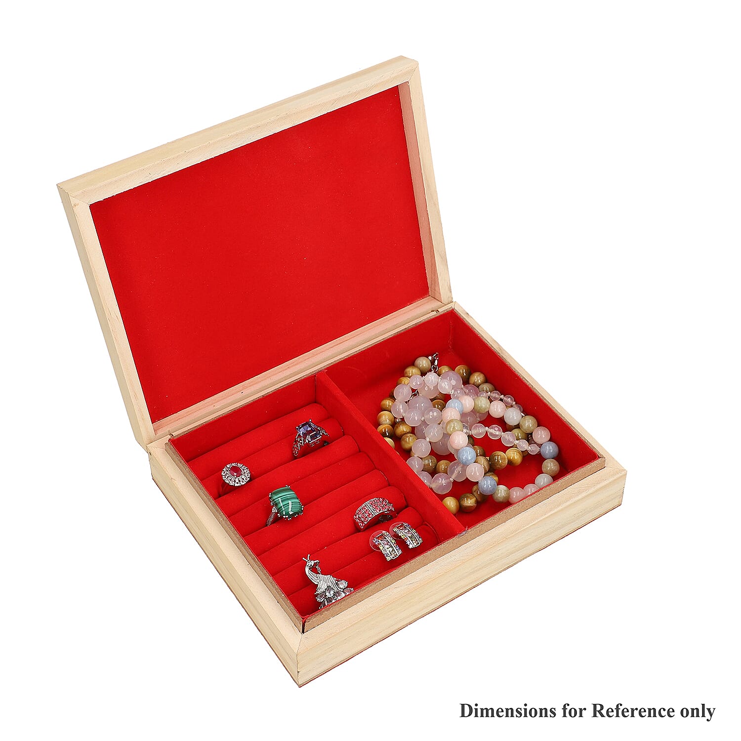 Wooden Storage Box with Elephant Gemstone Painting (Size 22x17x6 Cm)