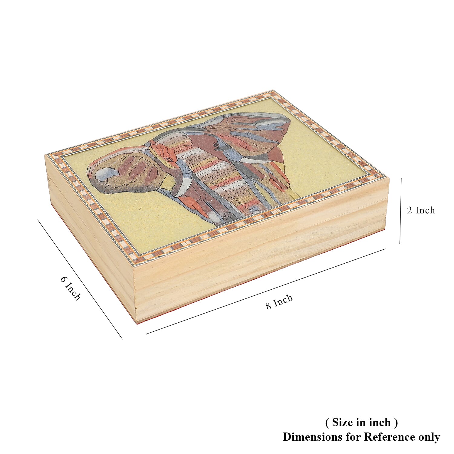 Wooden Storage Box with Elephant Gemstone Painting (Size 22x17x6 Cm)