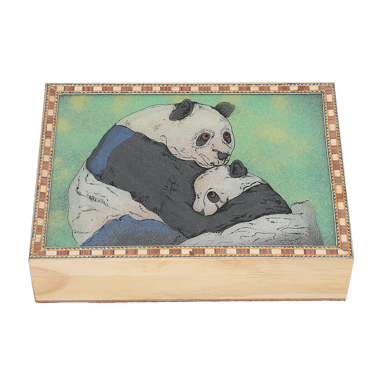 Wooden Storage Box with Panda Gemstone Painting (Size 22x17x6 Cm)