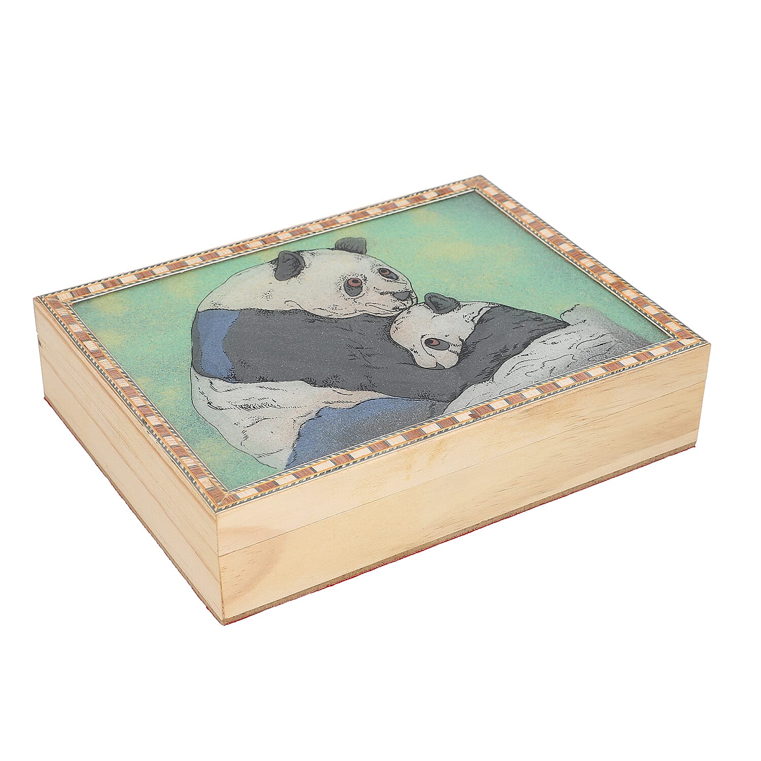 Wooden Storage Box with Panda Gemstone Painting (Size 22x17x6 Cm)