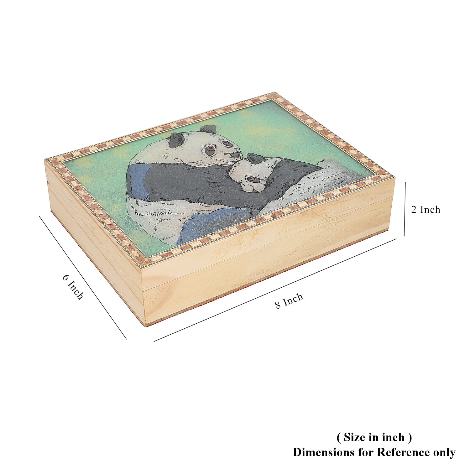 Wooden Storage Box with Panda Gemstone Painting (Size 22x17x6 Cm)