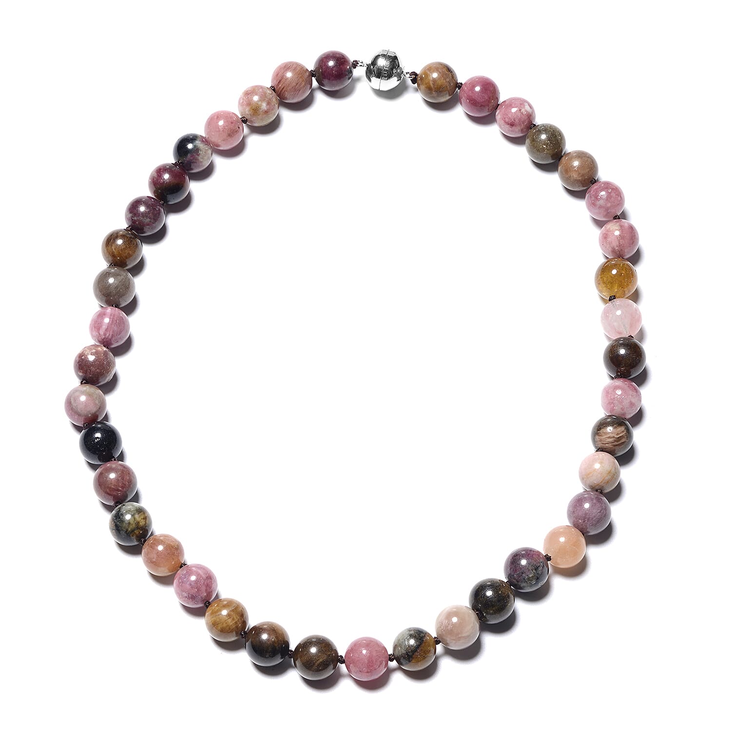 Multi-Tourmaline Beaded Necklace (Size 20) with Magnetic Lock in Rhodium Overlay Sterling Silver 466.50 Ct.
