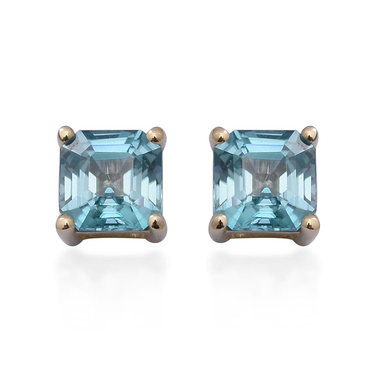 9K Yellow Gold Ratanakiri Blue Zircon Stud Earrings (with Push Back) 4.70 Ct.