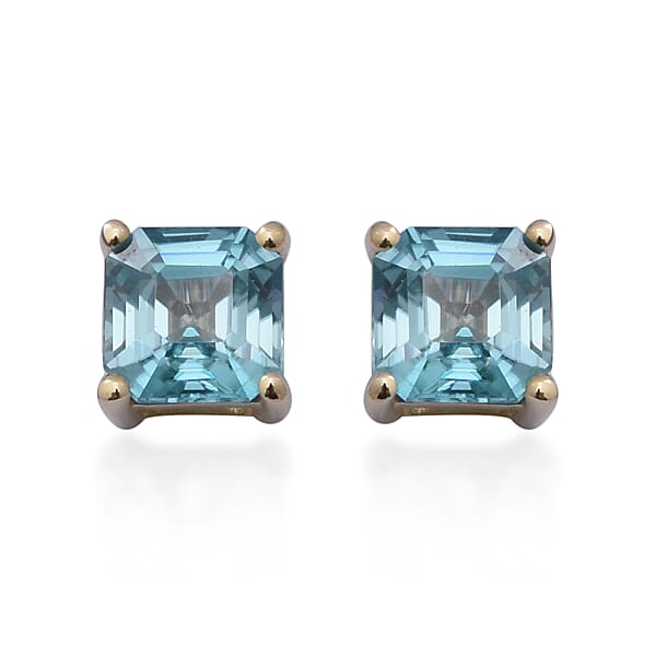 4.70 Ct AA Ratanakiri Blue Zircon Stud Earrings in 9K Yellow Gold ...