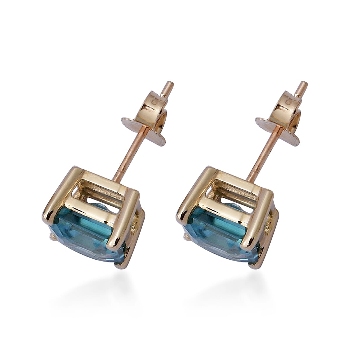 9K Yellow Gold Ratanakiri Blue Zircon Stud Earrings (with Push Back) 4.70 Ct.