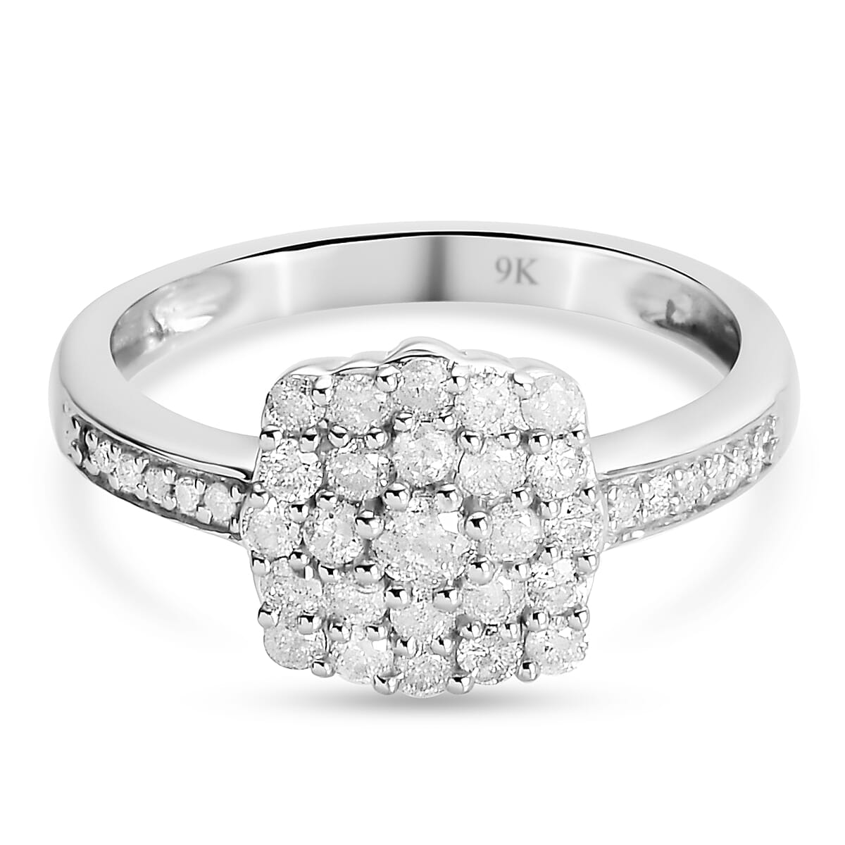 9K White Gold SGL Certified Natural Diamond (I2-I3/G-H) Ring 0.54 Ct.
