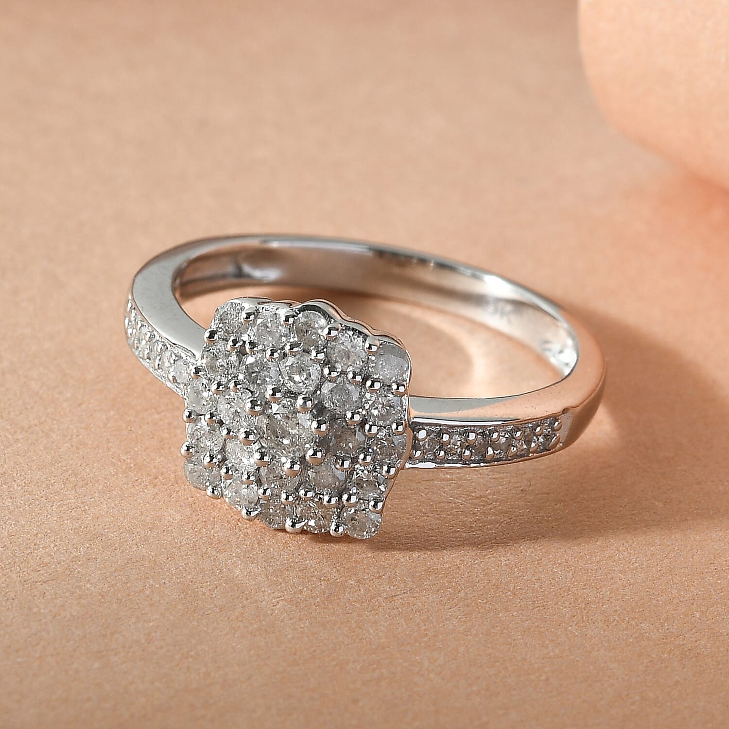 9K White Gold SGL Certified Natural Diamond (I2-I3/G-H) Ring 0.54 Ct.