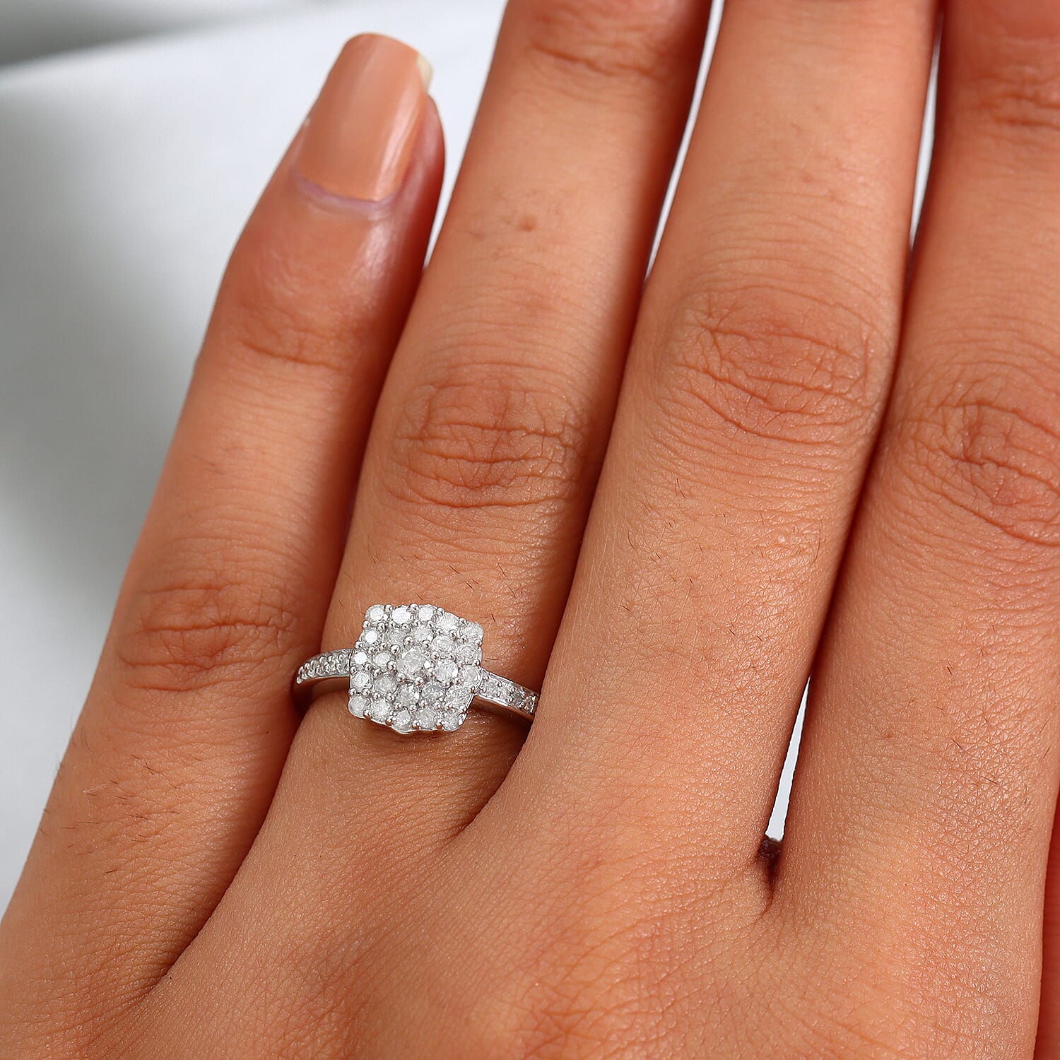 9K White Gold SGL Certified Natural Diamond (I2-I3/G-H) Ring 0.54 Ct.