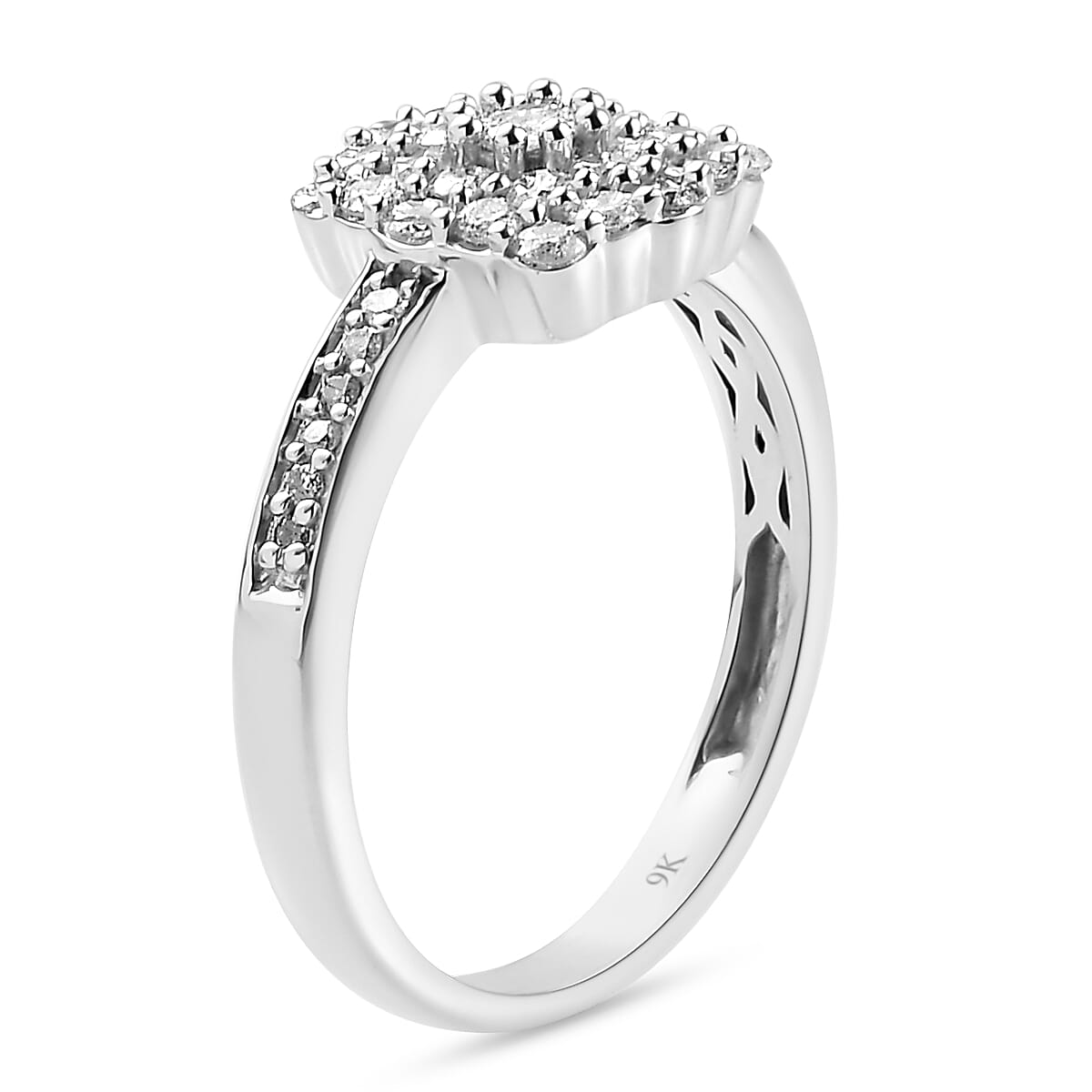 9K White Gold SGL Certified Natural Diamond (I2-I3/G-H) Ring 0.54 Ct.