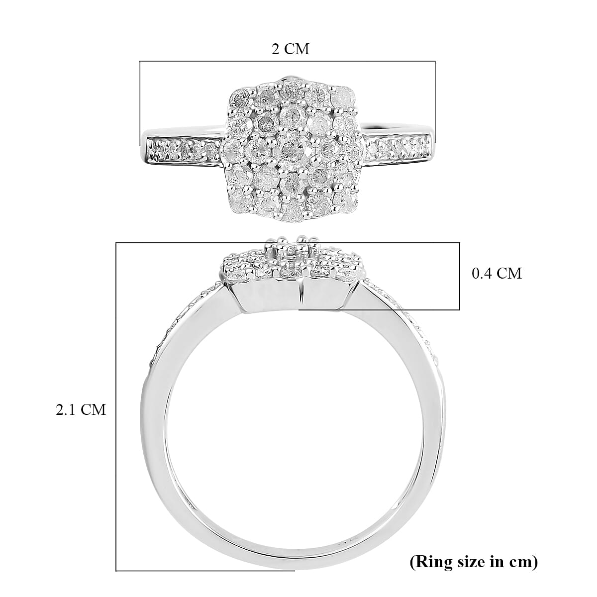 9K White Gold SGL Certified Natural Diamond (I2-I3/G-H) Ring 0.54 Ct.