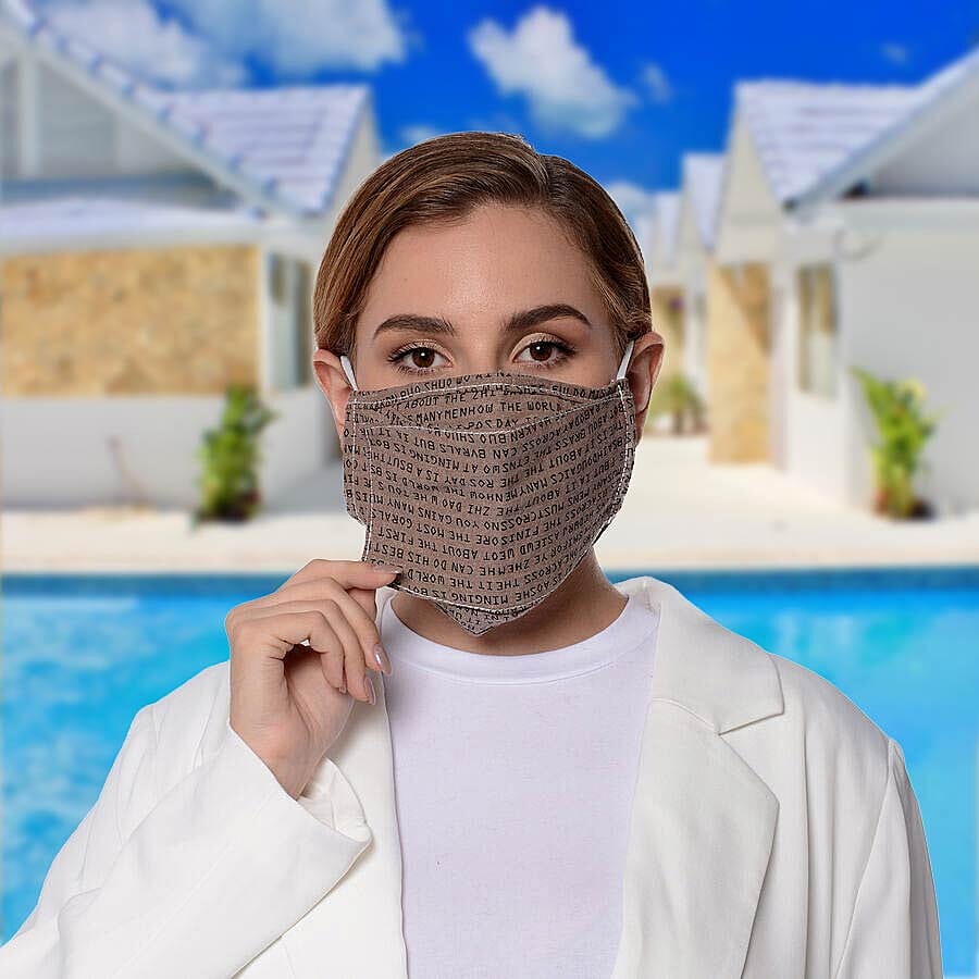 Letter Pattern Double Layer Reusable Open Mouth Face Covering with Adjustable Ear Loop in Taupe Colour (Size 22x18 Cm)