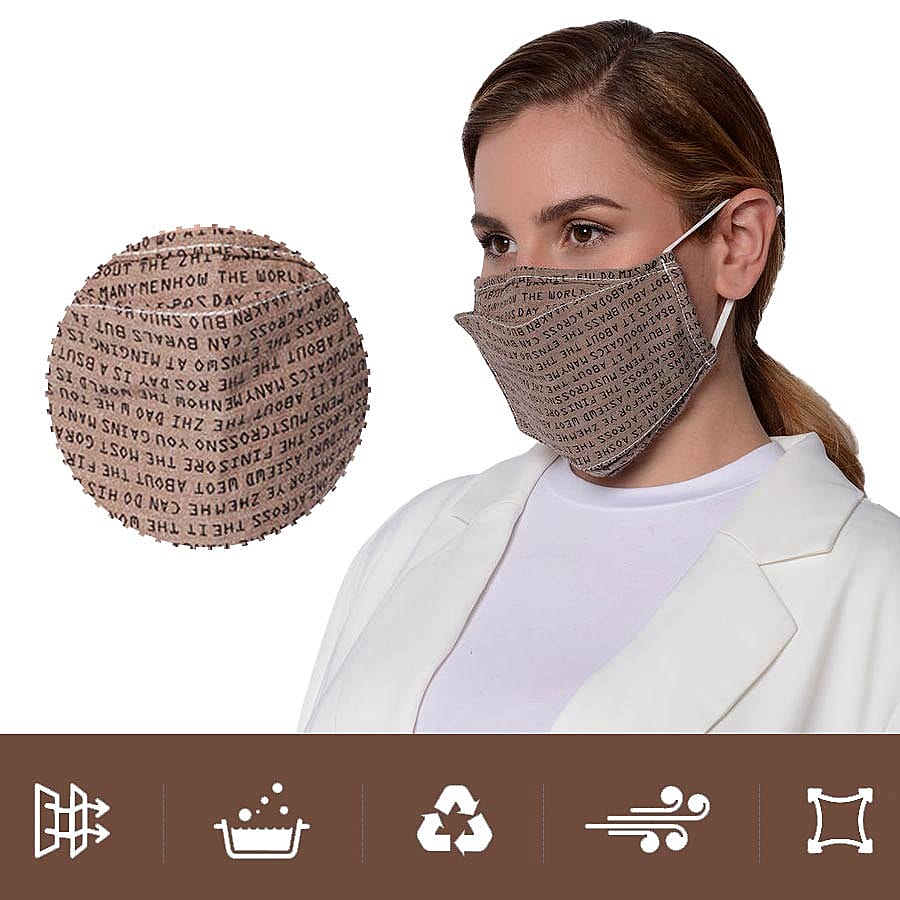 Letter Pattern Double Layer Reusable Open Mouth Face Covering with Adjustable Ear Loop in Taupe Colour (Size 22x18 Cm)