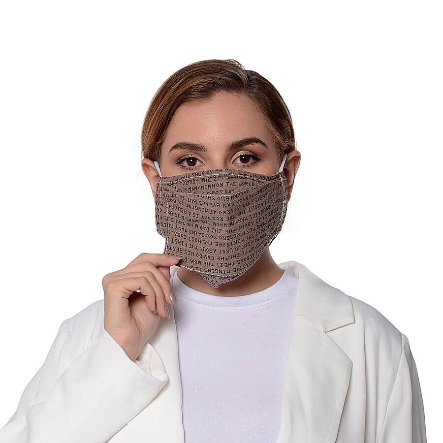 Letter Pattern Double Layer Reusable Open Mouth Face Covering with Adjustable Ear Loop in Taupe Colour (Size 22x18 Cm)