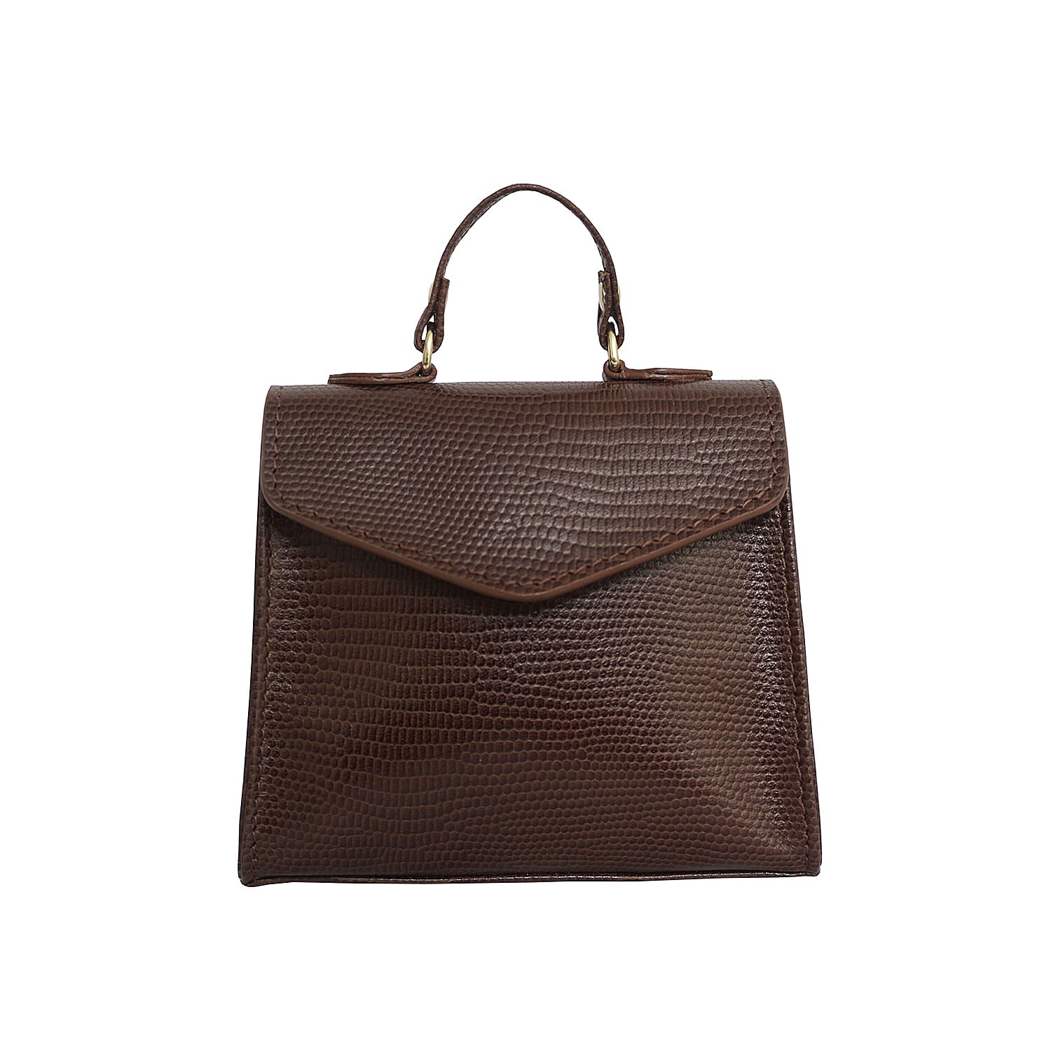 Assots London KYLIE Lizard Textured Genuine Leather Grab Bag (Size 13x2.5x10 Cm)  - Brown