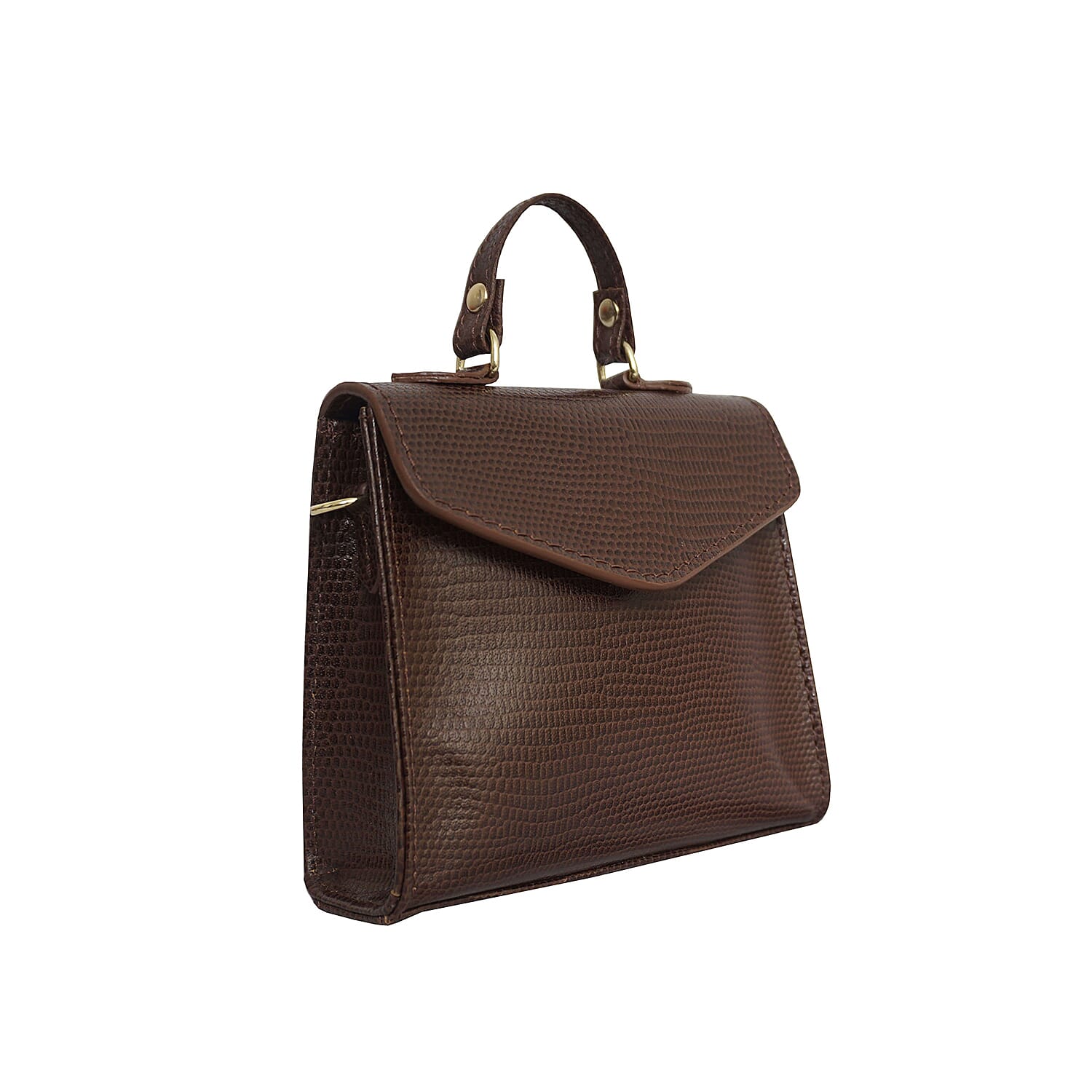 Assots London KYLIE Lizard Textured Genuine Leather Grab Bag (Size 13x2.5x10 Cm)  - Brown