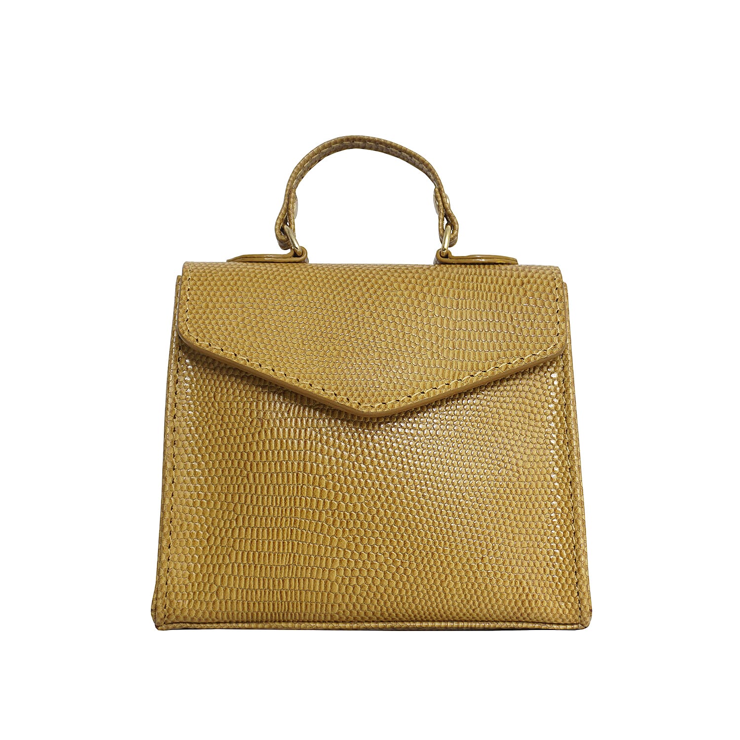 Assots London KYLIE Lizard Textured Genuine Leather Grab Bag (Size 13x2.5x10 Cm) - Ochre