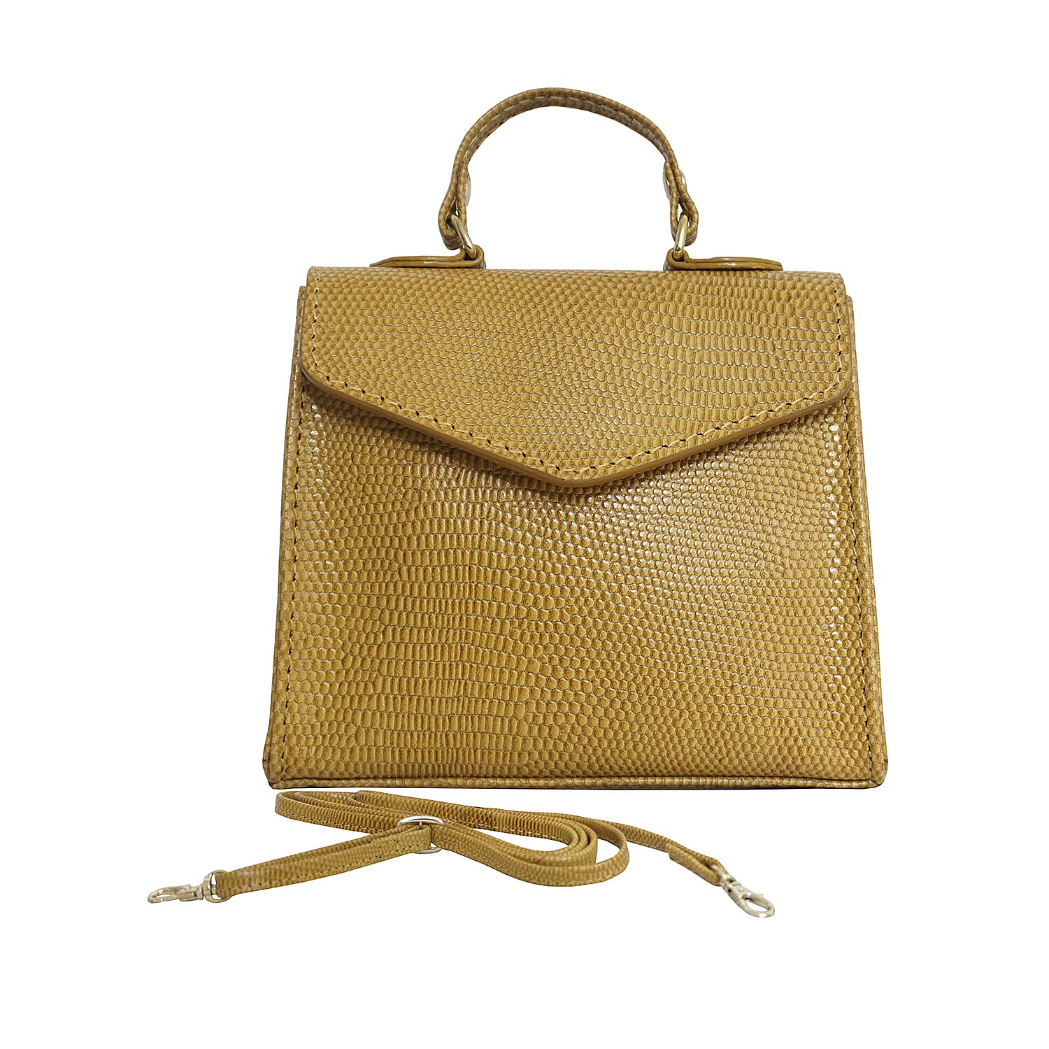 Assots London KYLIE Lizard Textured Genuine Leather Grab Bag (Size 13x2.5x10 Cm) - Ochre