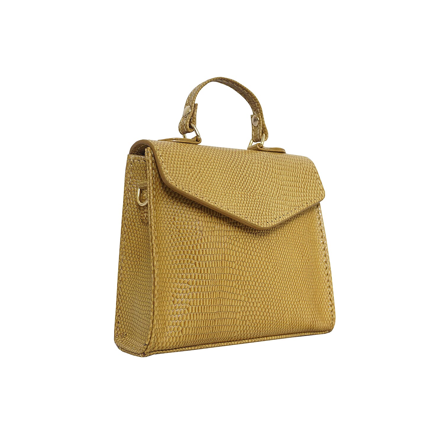 Assots London KYLIE Lizard Textured Genuine Leather Grab Bag (Size 13x2.5x10 Cm) - Ochre