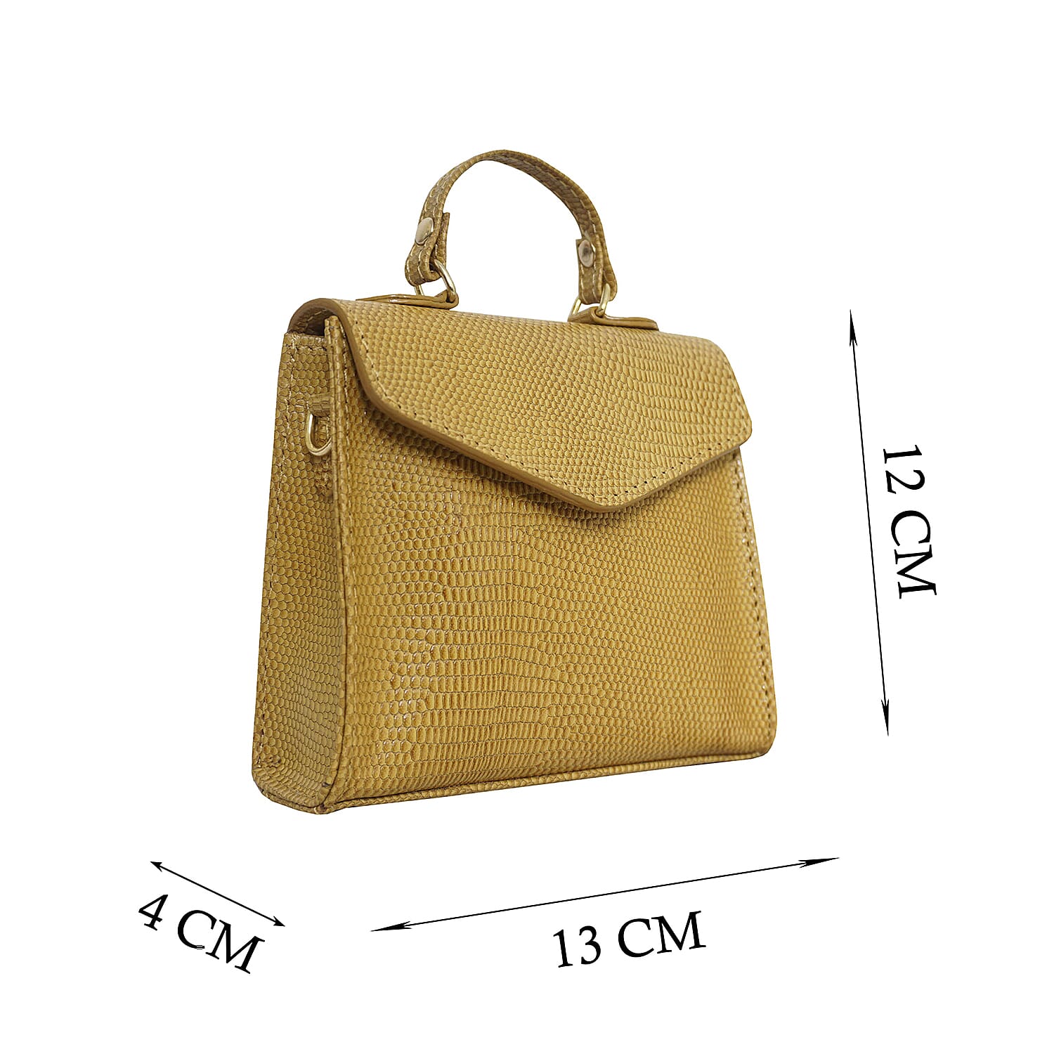Assots London KYLIE Lizard Textured Genuine Leather Grab Bag (Size 13x2.5x10 Cm) - Ochre