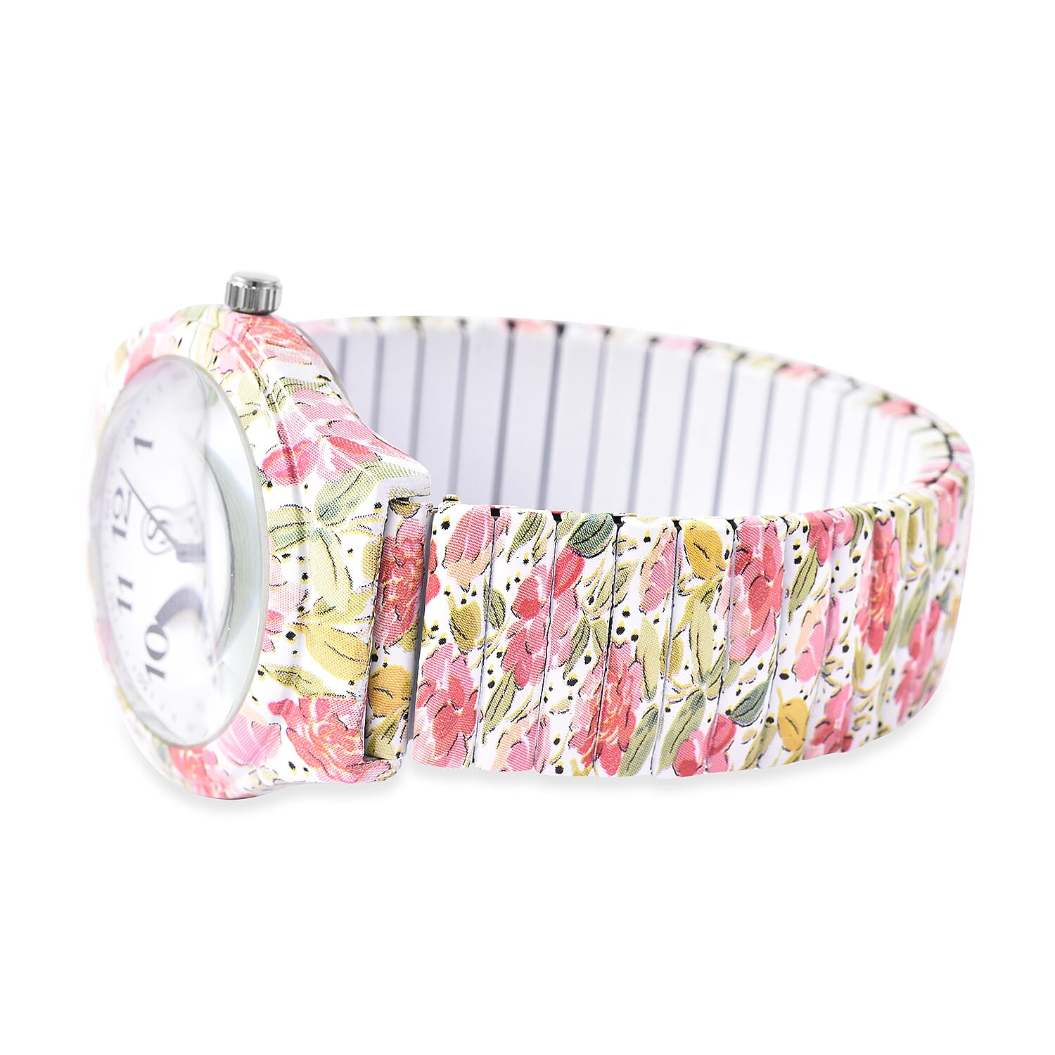 STRADA Japanese Movement Pink Floral Pattern Water Resistant Watch with Stretchable Strap (Size 6.5-7)