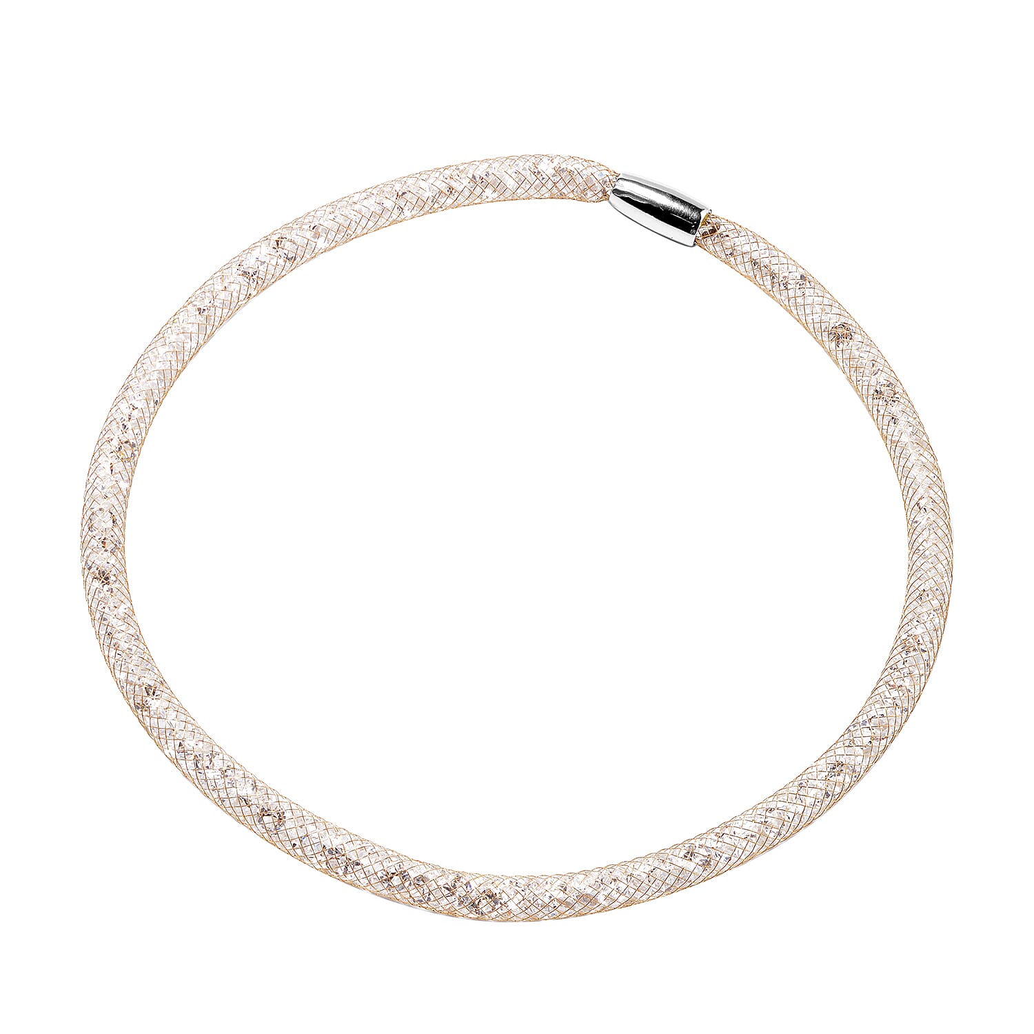 White Austrian Crystal Choker Necklace (Size 20) in Gold Tone