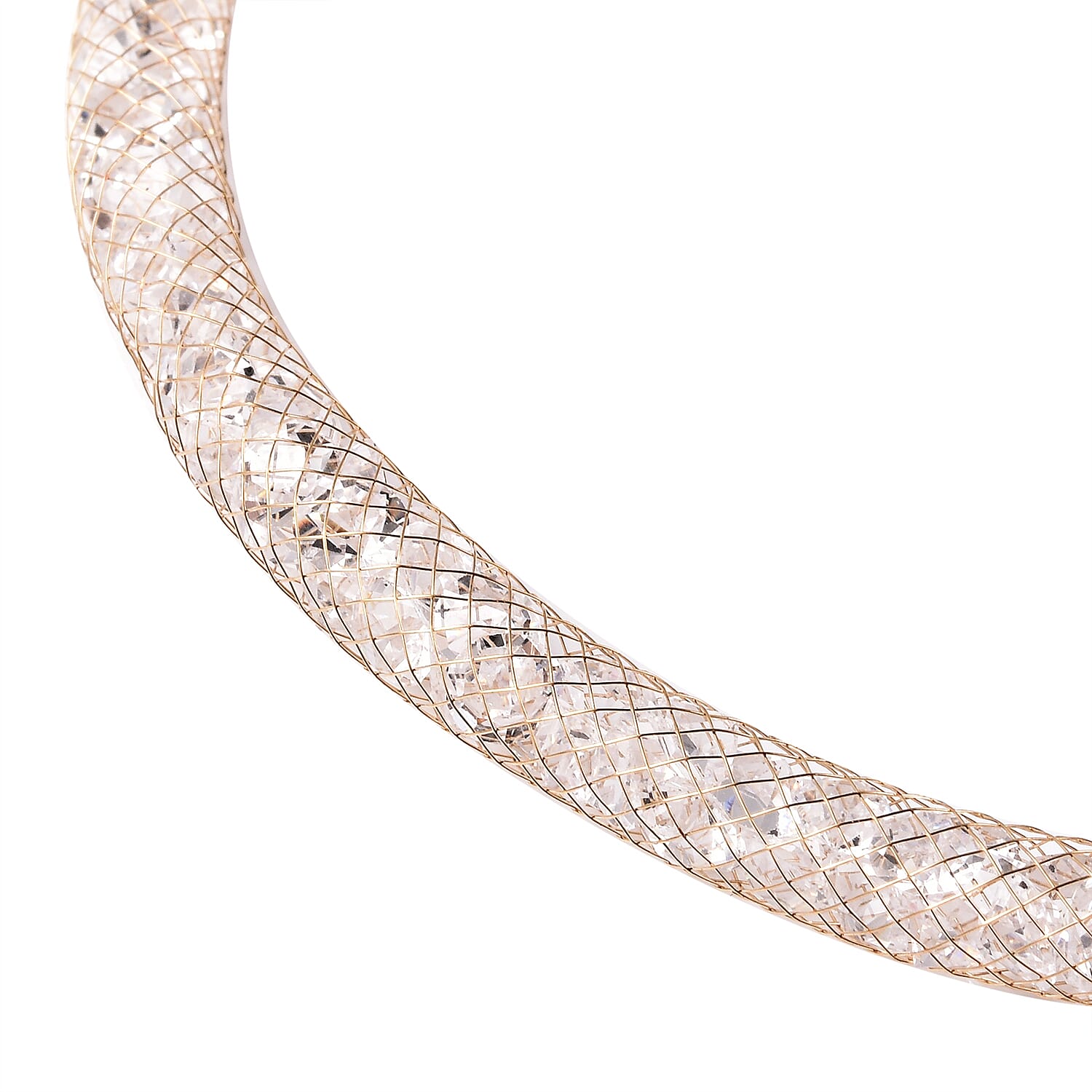 White Austrian Crystal Choker Necklace (Size 20) in Gold Tone