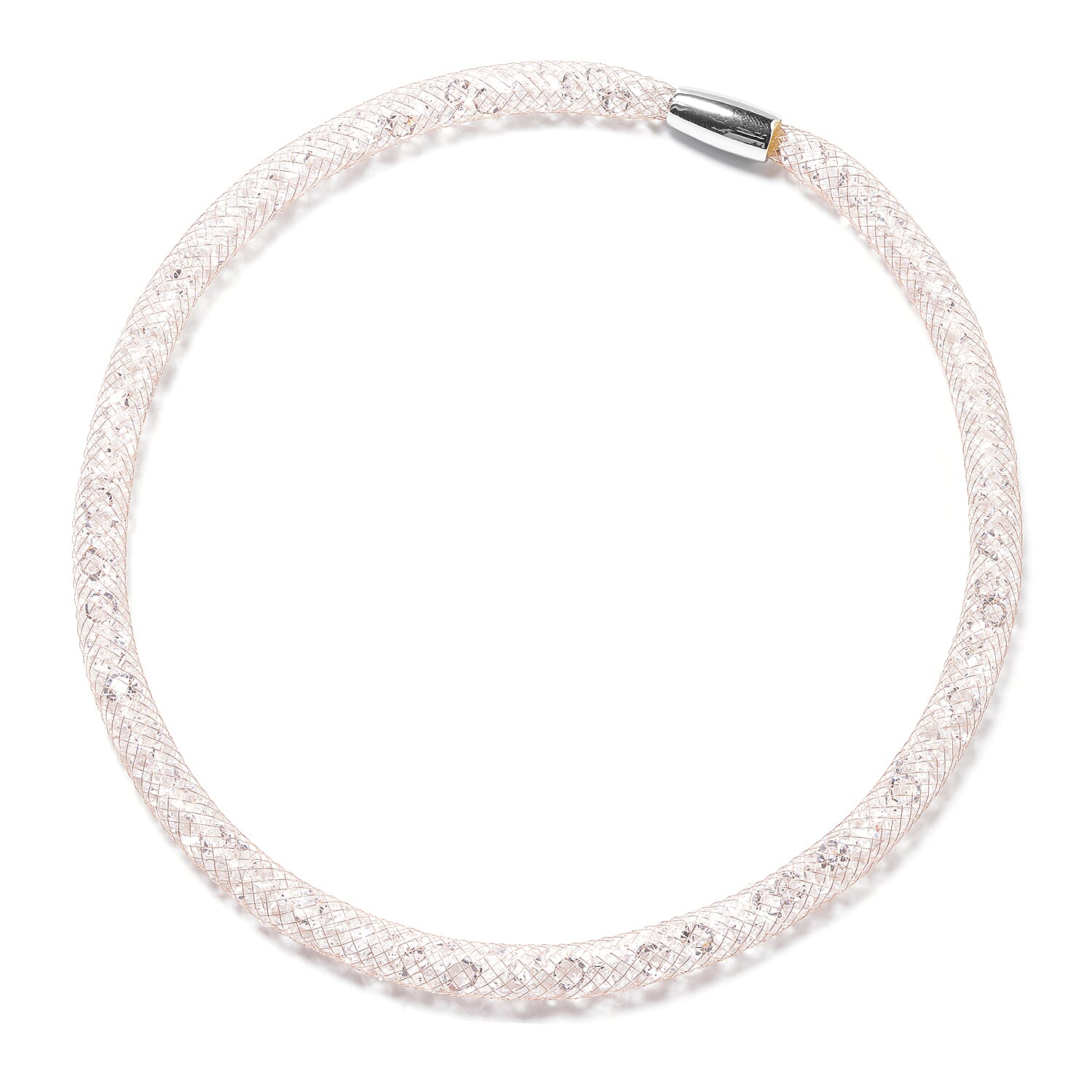 White Austrian Crystal Choker Necklace (Size 20) in Rose Tone