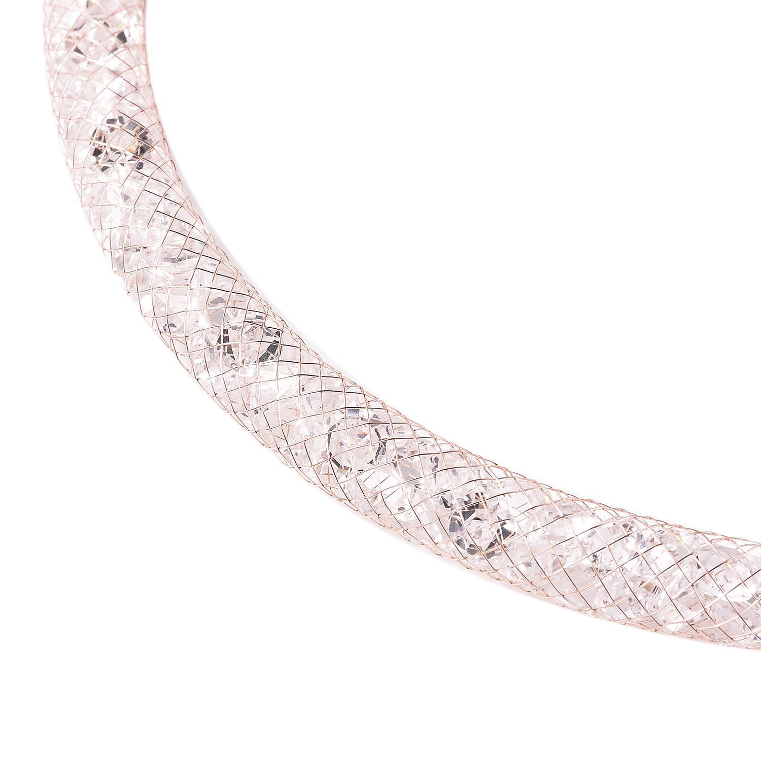 White Austrian Crystal Choker Necklace (Size 20) in Rose Tone