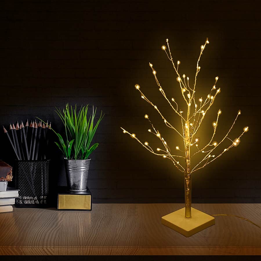60 cm Tall Tree with 64 LED Warm Lights - Champagne Gold (3xAA Battery not Included)