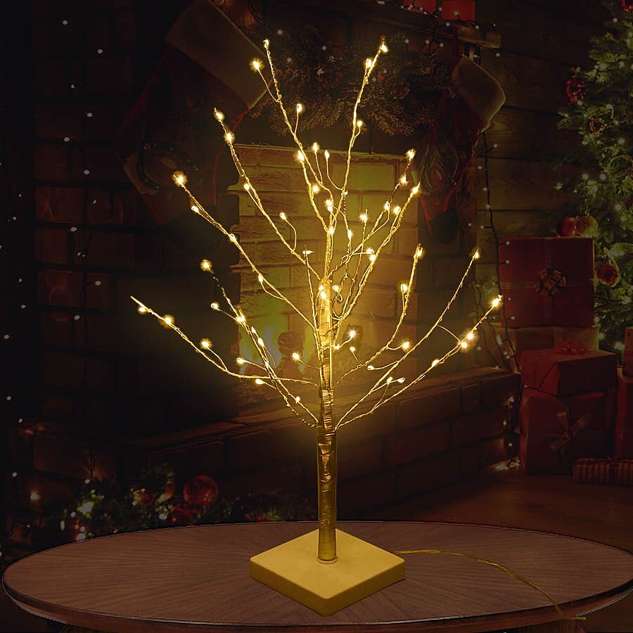 60 cm Tall Tree with 64 LED Warm Lights - Champagne Gold (3xAA Battery not Included)