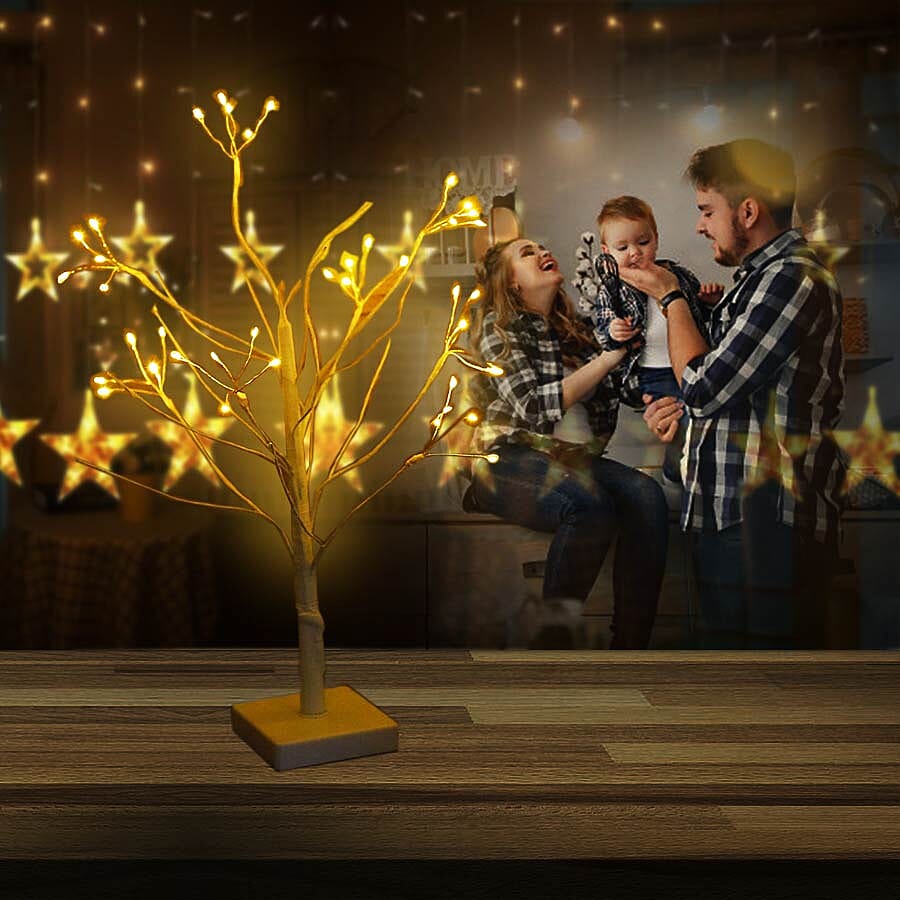 45cm Tall Tree with Warm Lights - Firework Ball (3xAA Battery Not Included)