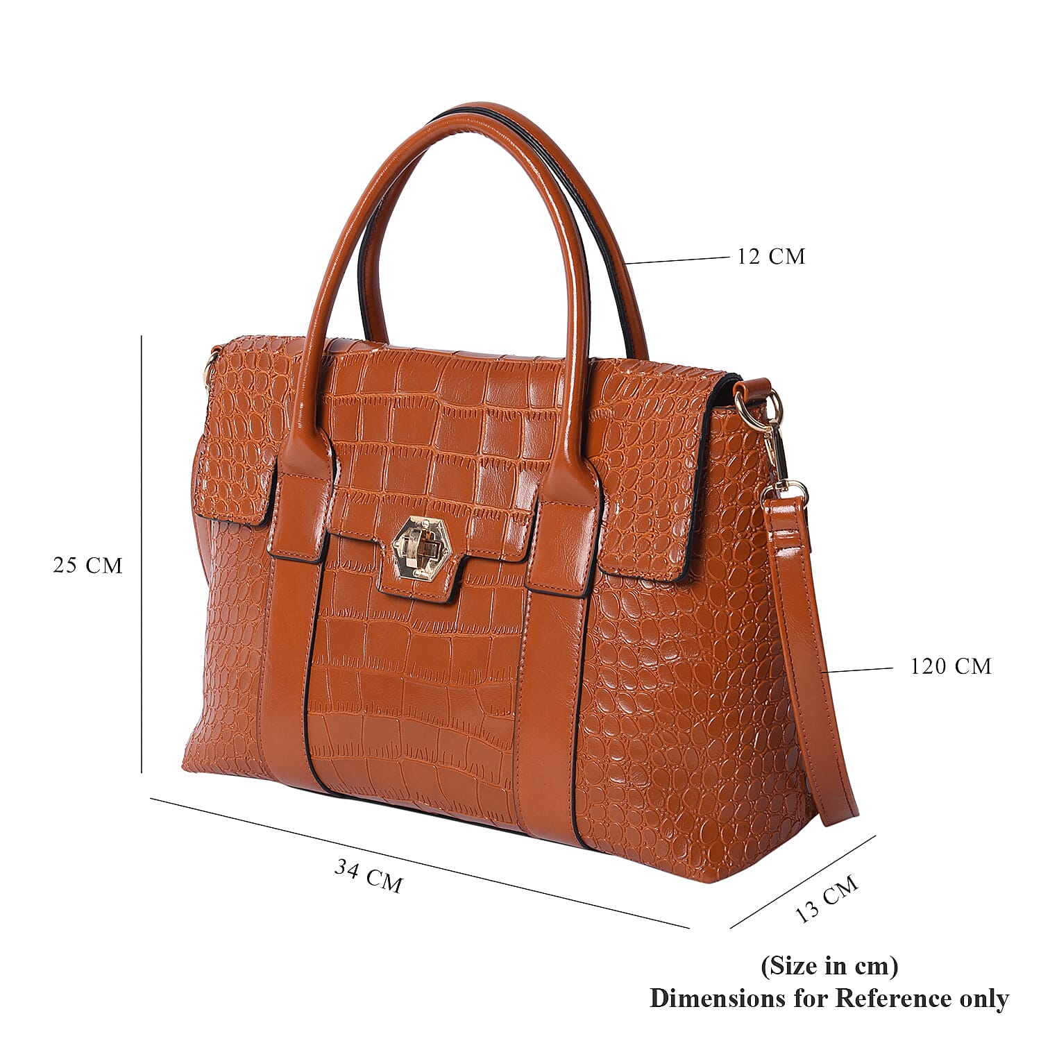 Solid Tan Croc Pattern Handbag with Adjustable Shoulder Strap (34x13x25cm)