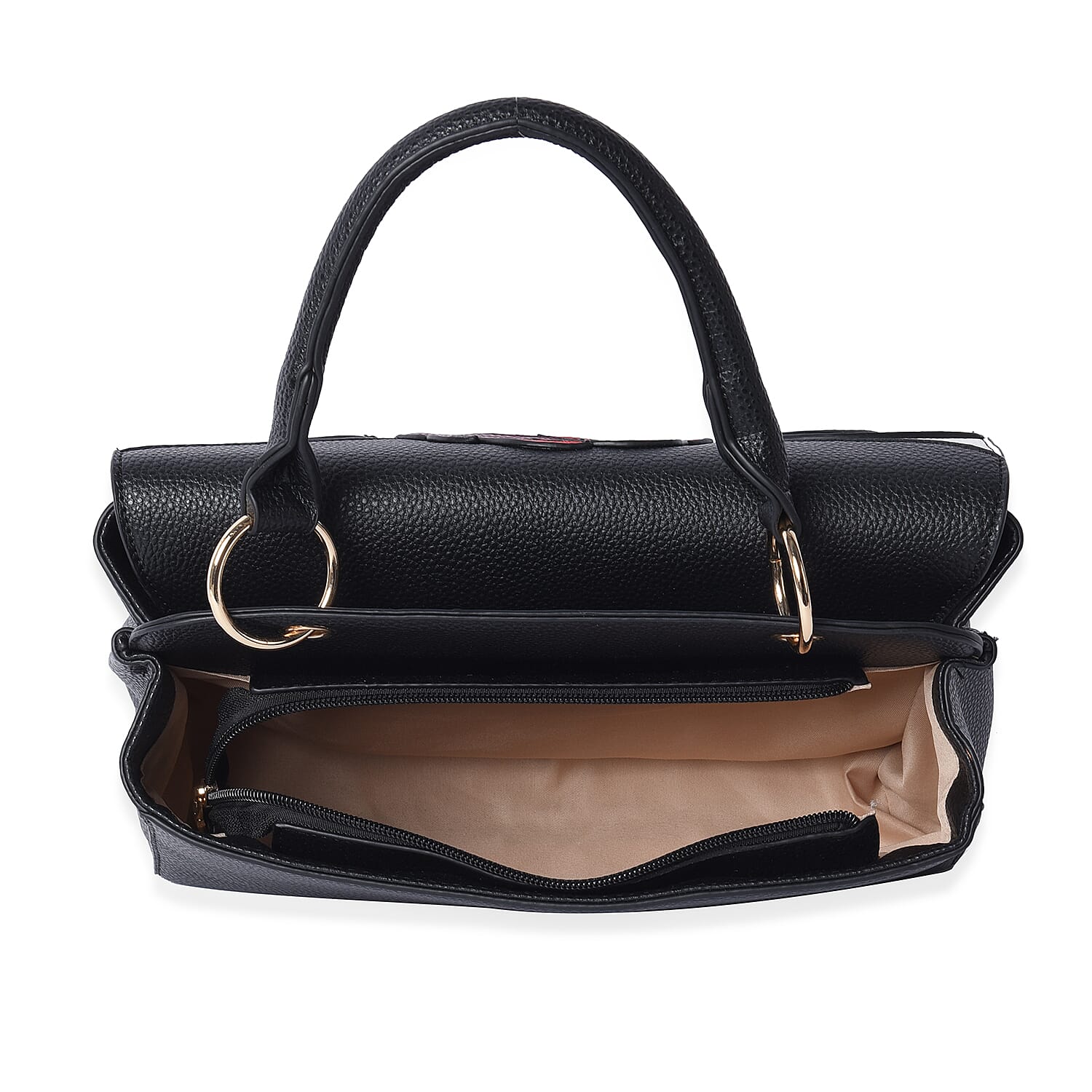 Rose Pattern Handbag with Adjustable and Detachable Shoulder Strap (30x18x13cm) - Black