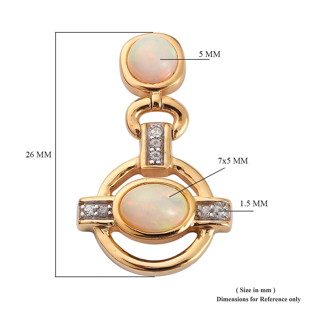 Ethiopian Welo Opal & Natural Cambodian Zircon Earrings with Push Back in 18K Vermeil Yellow Gold Plated Sterling Silver 2.06 Ct