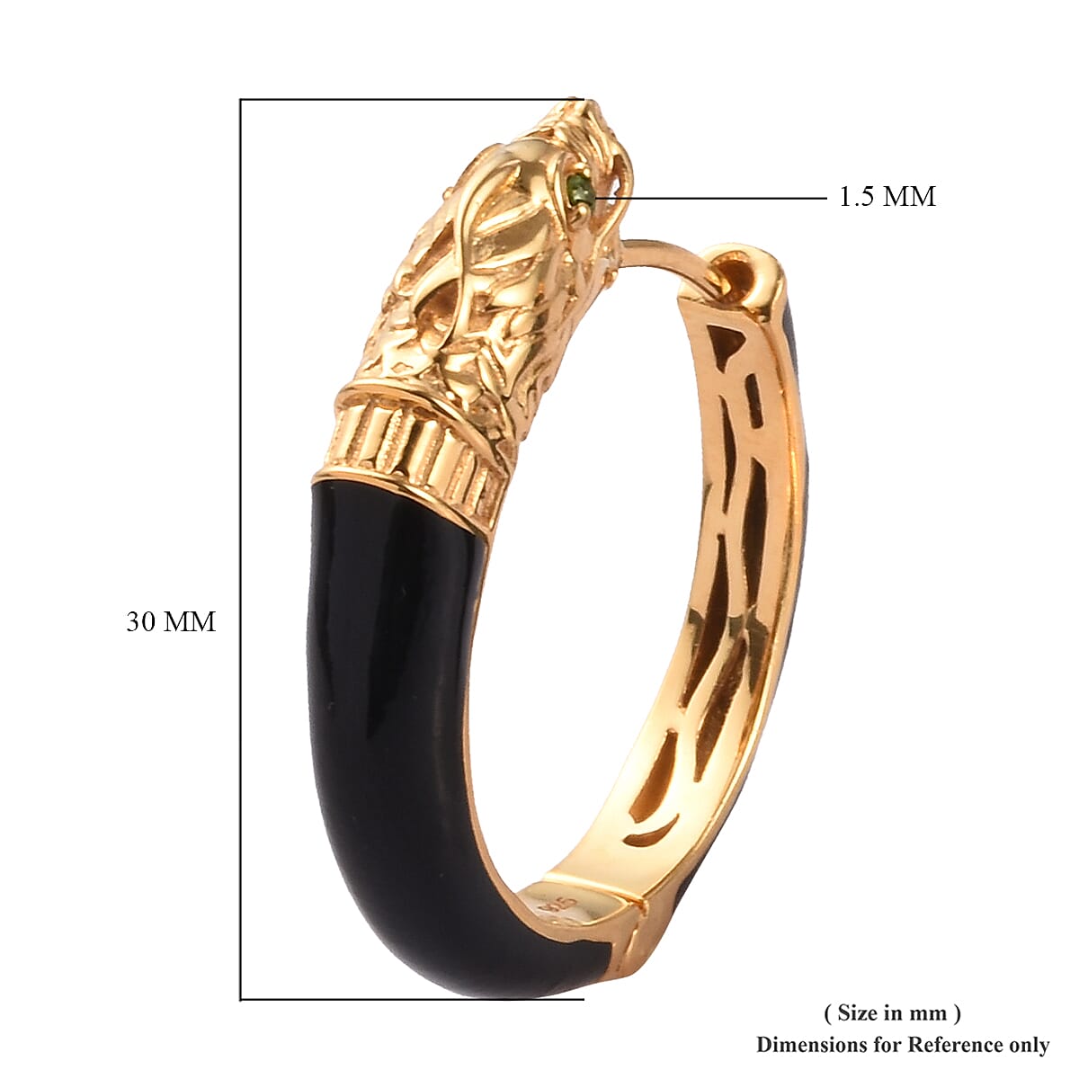 Chrome Diopside Enamelled Dragon Head Hoop Earrings (with Clasp) in 14K Gold Overlay Sterling Silver, Silver wt 7.00 Gms