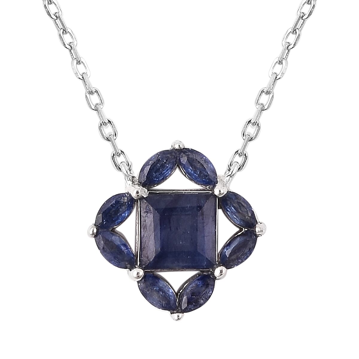 Isabella Liu Floral Collection - AA Masoala Sapphire Necklace (Size 18) in Rhodium Overlay Sterling Silver