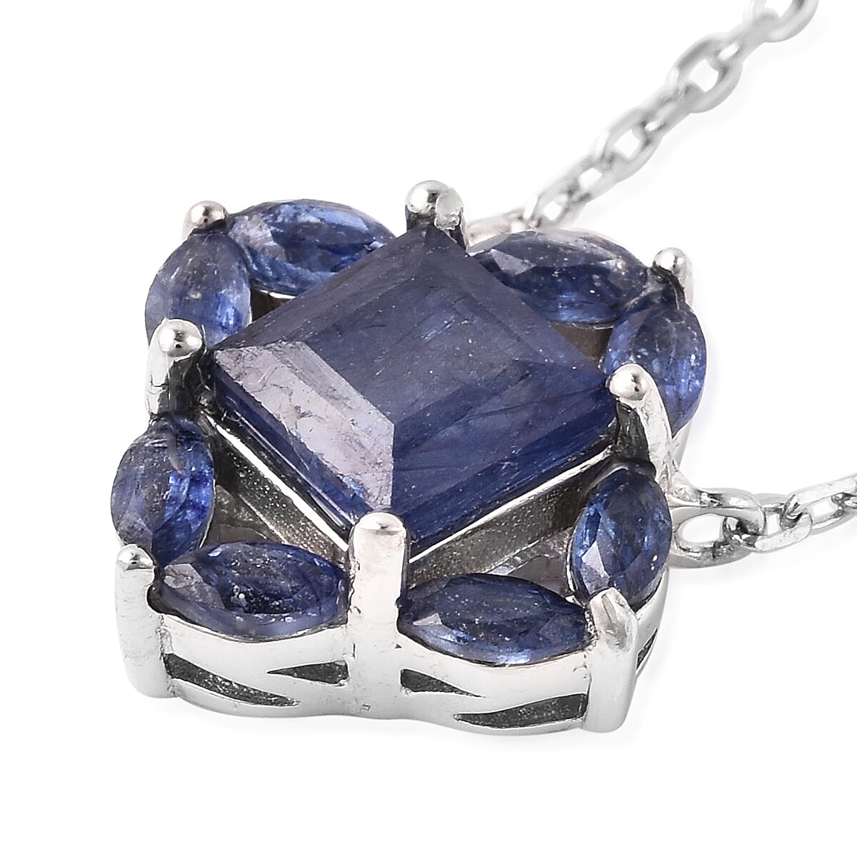 Isabella Liu Floral Collection - AA Masoala Sapphire Necklace (Size 18) in Rhodium Overlay Sterling Silver