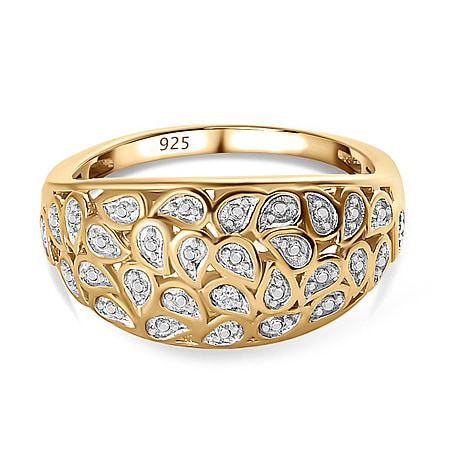 Diamond Dome Ring in Sterling Silver with Platinum and 18K Vermeil Yellow Gold